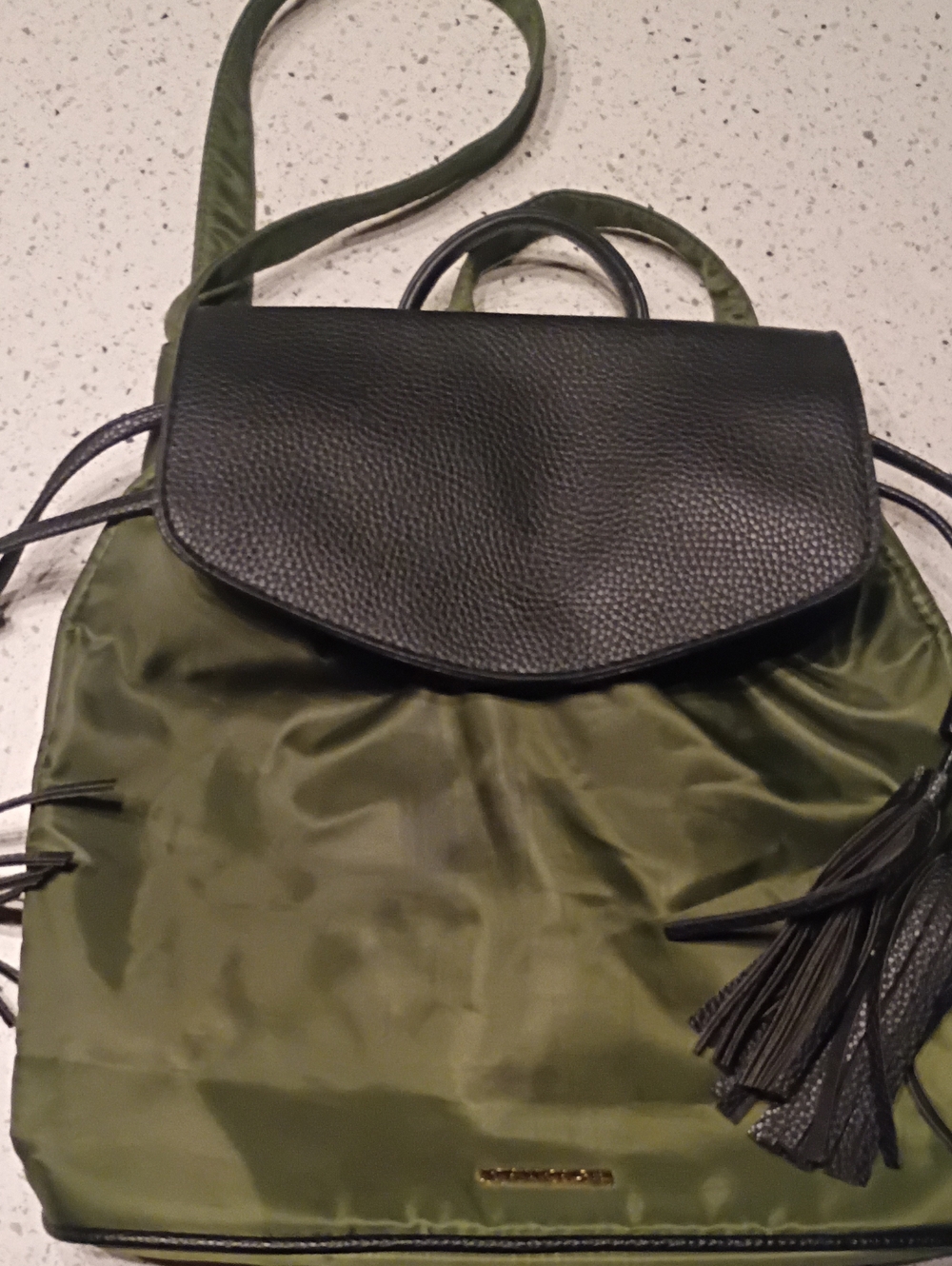 Rampage Olive Green Nylon Backpack with Black Leather Flap